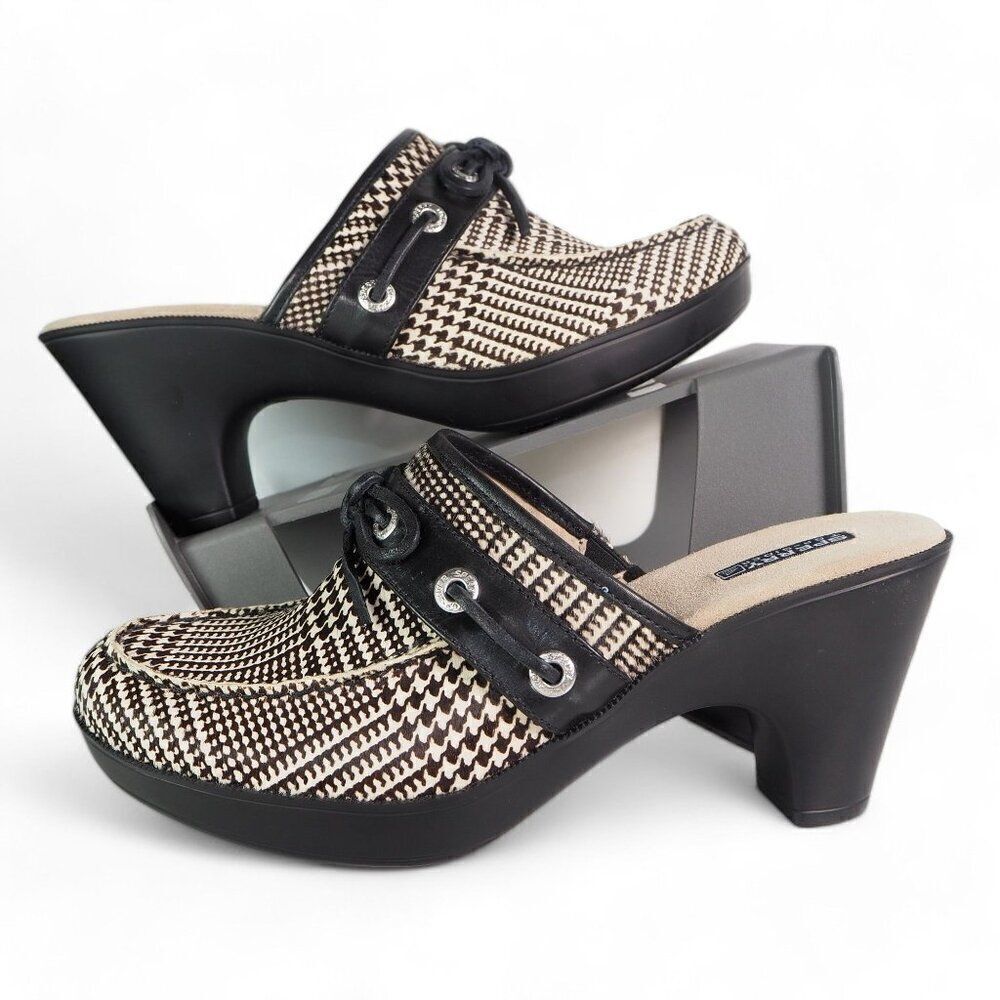 Sperry Top-Sider Houndtooth Cow Fur Clogs Black / White 9492125 Women's 10M